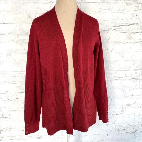 Cardigan Sweater red knit open front petite large - Picture 1 of 10
